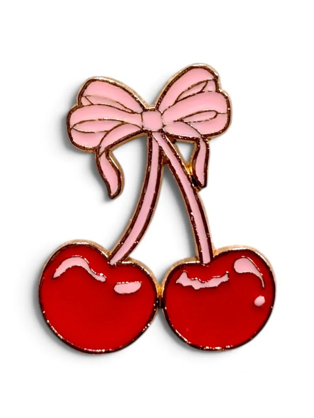 Fruit Enamel Pin: Pink Ribbon Cherries
